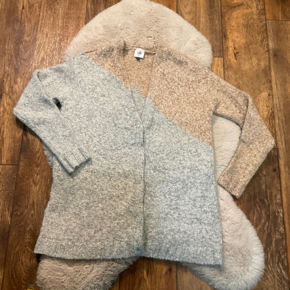 Cabi‎ Cardigan 3886 Tilt Diagonal Size XS Womens Beige Gray Oversized Colorblock